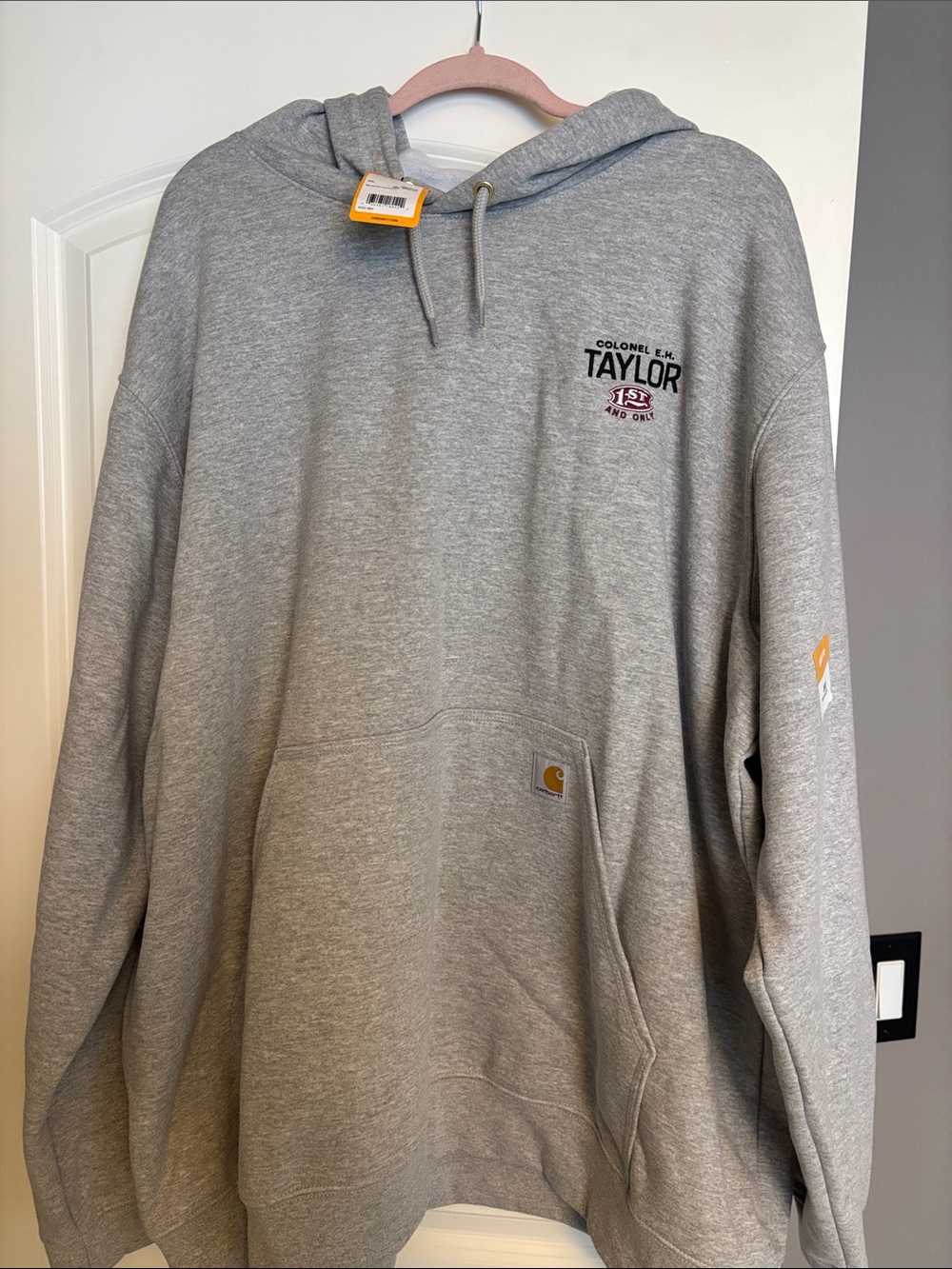 Carhartt Heather Gray Hooded Sweatshirt with EH Taylor Chest Logo